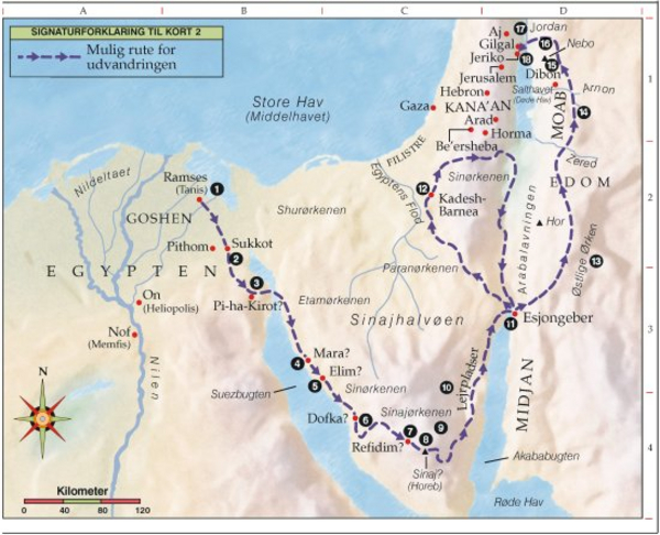 kort over israelitternes rute